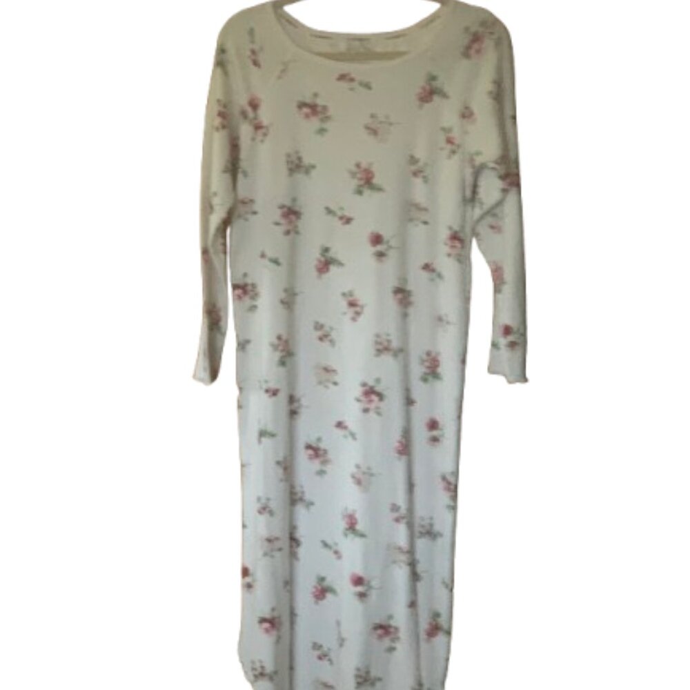 Liz Claiborne Long Sleeve Cotton Knit Floral Nightgown Size Small (6/8)
